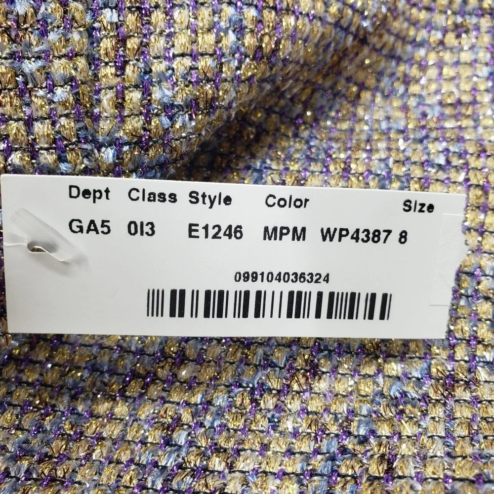 J Crew Metallic Tweed Asymmetric Zip Pencil Skirt Womens 8 Purple Gold NWT E1246